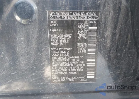 2016 Nissan Rogue Sv z USA, uszkodzony, nr VIN KNMAT2MV1GP734645